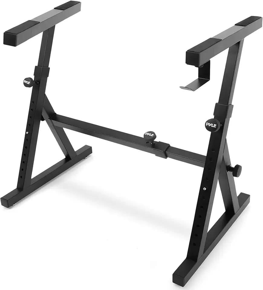 Heavy Duty Folding Keyboard Stand - Sturdy Reinforced Z Design W/ Adjustable Width & Height, Foam Padded Arms, Digital Piano Stand, Fits 54-88 Key Electric Pianos, For Travel & Storage - Pyle PKST38