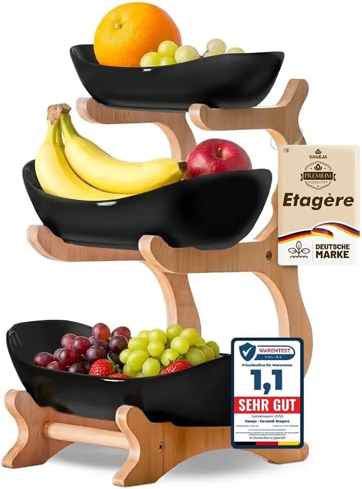 Obst Etagere 3-stöckig SCHWARZ Keramik Obstschale