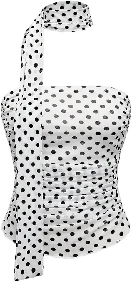 Milumia Women's Polka Dots Tube Tops Y2k Sleeveless Scarf Top