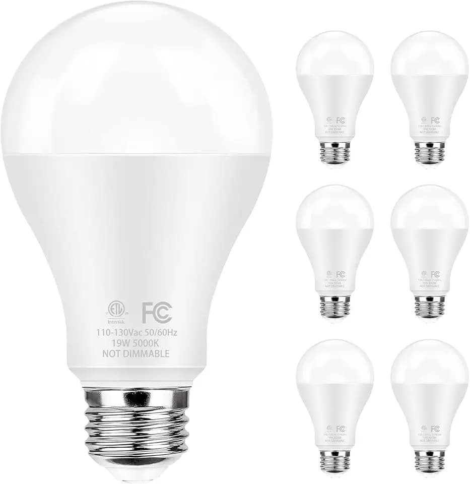 Super Bright LED Light Bulbs, 150 Watt Equivalent, 5000K Daylight White, 2600 High Lumen, E26 Base, Non-Dimmable, A21 19W Energy Efficient Bright White LED Bulbs for Home Office Porch, 6-Pack