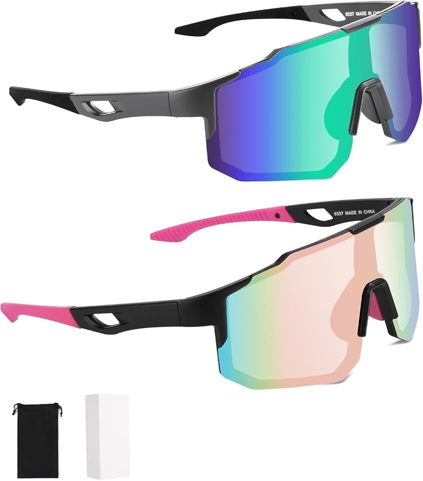 2 Stück Polarisiert Fahrradbrille,Fahrradbrille Winddicht,Radfahrer Brille für Herren Damen,UV400 Schutz,für Radfahren,Motorradfahren,Laufen,Skifahren,Baseball,Bergsteigen,Angeln etc.