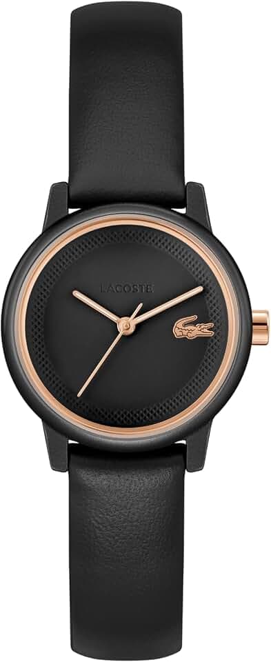 Lacoste Uhr mit DREI-Zeiger-Quarzwerk für Damen Kollektion Lacoste.12.12 Swift mit Lederarmband – Erhältlich in Denimblau, Schwarz, Weiß, Taupe oder Bordeaux