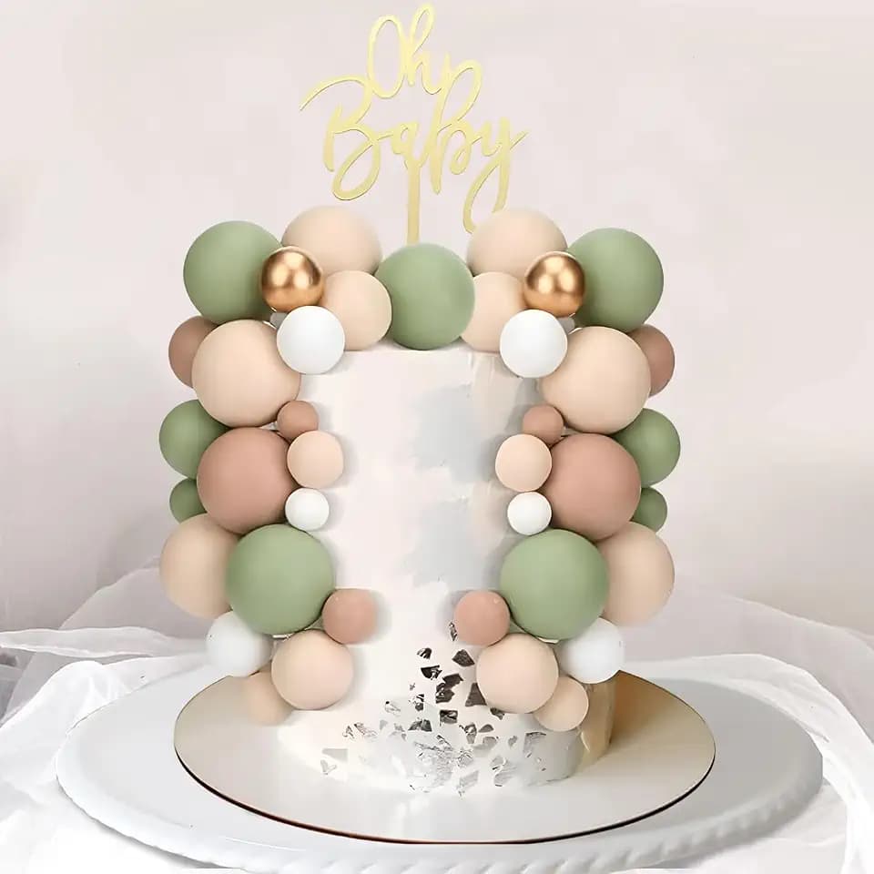108 Stück Tortendeko Kugeln Mini Balls Cake Topper Tortendeko Geburtstag Kugel Schaum Ball Torten Topper für Hochzeitstag Geburtstag Torte Dekoration (Matcha Grün, Hellbraun, Khaki)