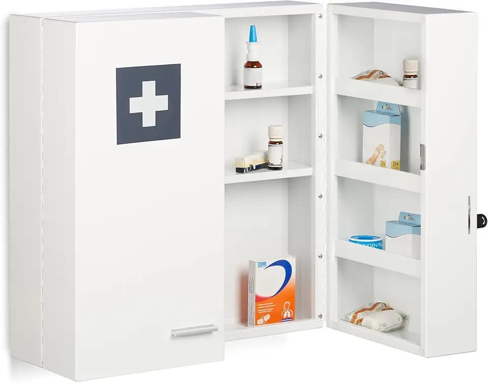 Relaxdays Medizinschrank Stahl, HBT: 53 x 53 x 21,5 cm, weiß