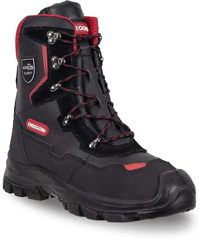 Oregon Yukon Klasse 1 Kettensägen-Schnittschutzstiefel aus Leder, Größe 47 | Stahlkappen, wasserabweisende Anti-Statik-Sicherheits-Arbeitsstiefel