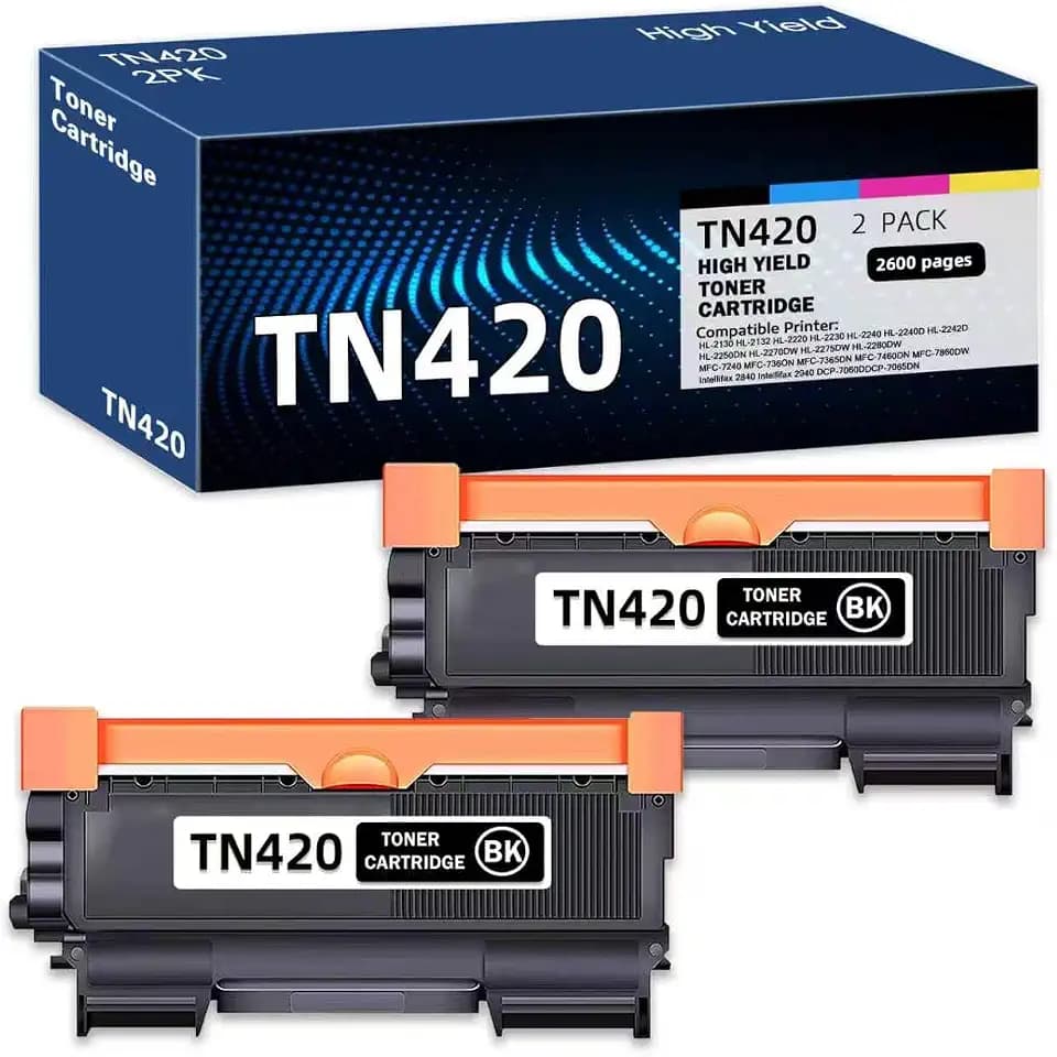 TN420 Compatible TN-420 Black Toner Cartridge Replacement for Brother TN-420 DCP-7060D DCP-7065DN Intellifax 2840 MFC-7240 HL-2130 HL-2132 Toner.(2 Pack)
