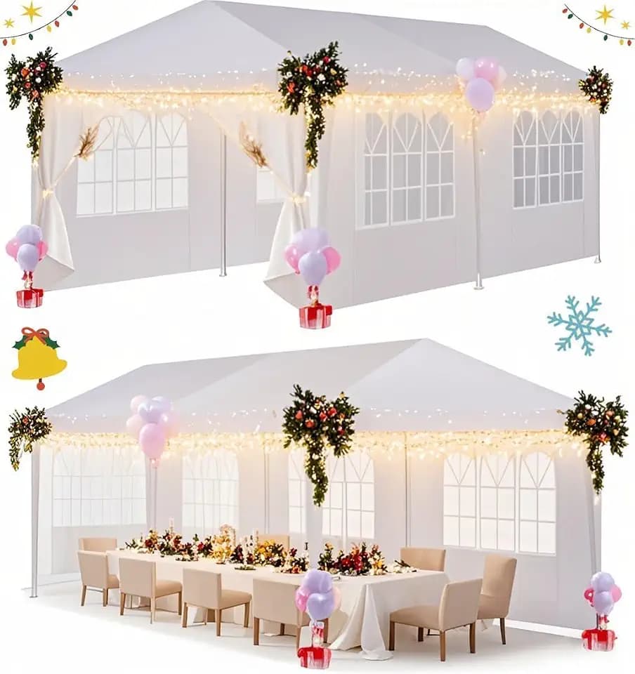 HOTEEL 10x20FT Party Tent Outdoor Large Canopy with 6 Removable Sidewalls, 2 Zipper Doors, 12 Ropes and 24 Stakes for 20-30 People, Carpas para Fiestas for Wedding Patio Backyard, White