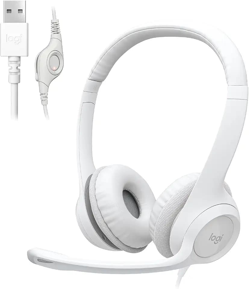 Logitech H390 Gaming Headphones, Wired Headphones with Mic, USB Headset with Microphone for PC, Noise Cancelling Microphone for Video Meetings, Music, Gaming - Off White Total Count 48, Pack of 4