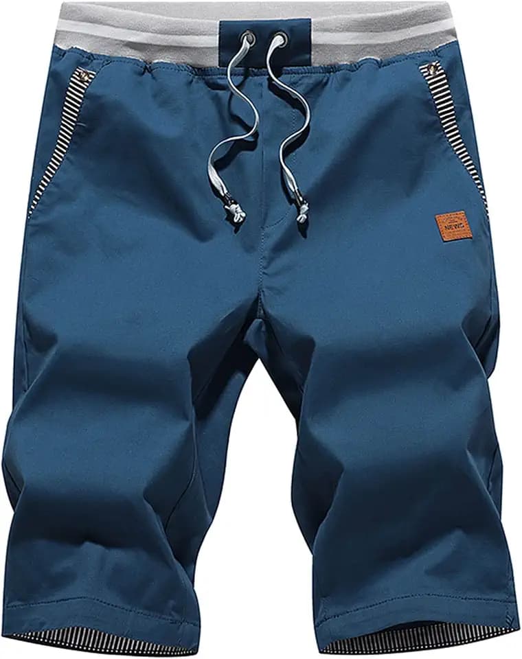 JustSun Mens Shorts Casual Classic Fit Cotton Summer Beach Shorts with Elastic Waist and Pockets