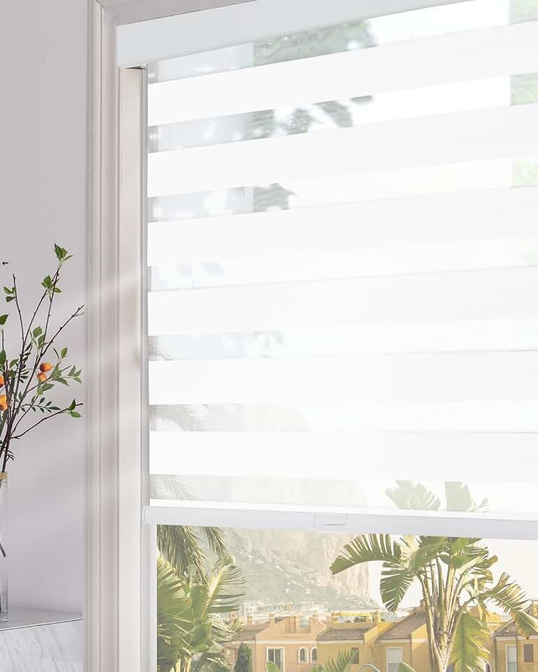 Persilux Blackout Cordless Zebra Blinds for Windows (35" W x 72" H, White) with Upgraded Cassette Light Filtering Dual Layers Thermal Insulated Sheer Window Shades for Home