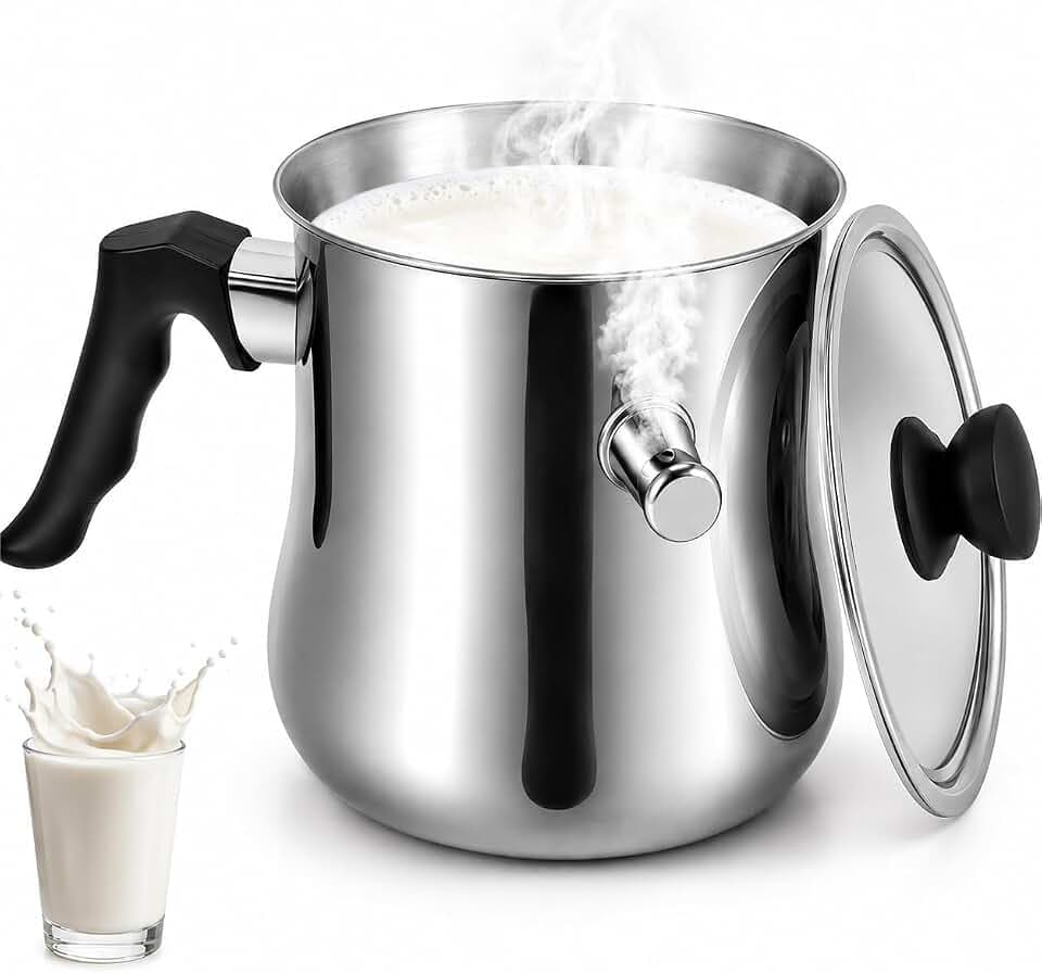 Milchtopf 1,5L, Doppelwandig mit Deckel, Pfeife, Ausgießer & Bakelitgriff