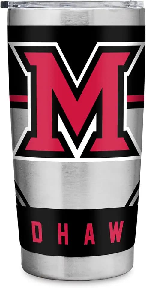 Rico Industries NCAA Miami of Ohio Redhawks 20oz Stainless Steel Tumbler with Lid - Great For Coffee, Tea, Water or Cocktails