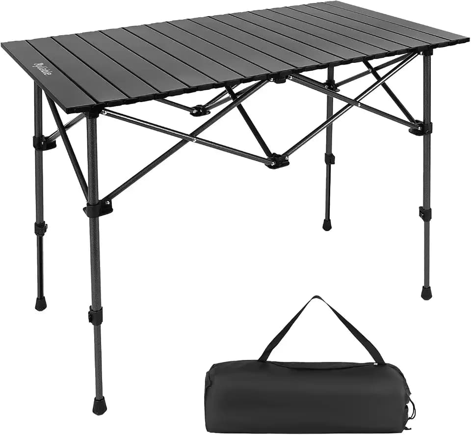 Byliable Folding Camping Table, Portable Aluminum Adjustable Height, Black