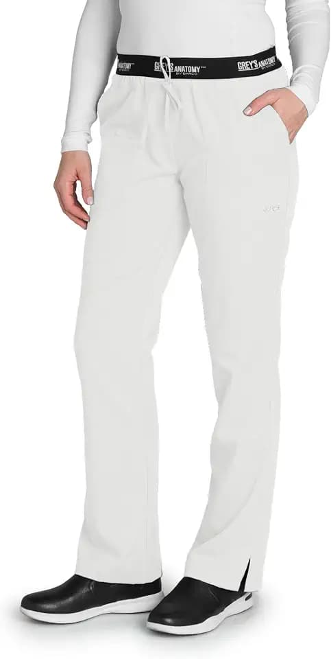 Grey's Anatomy 4275 3 Pkt Logo Waist Pant with Drawstring (White, Medium Petite)