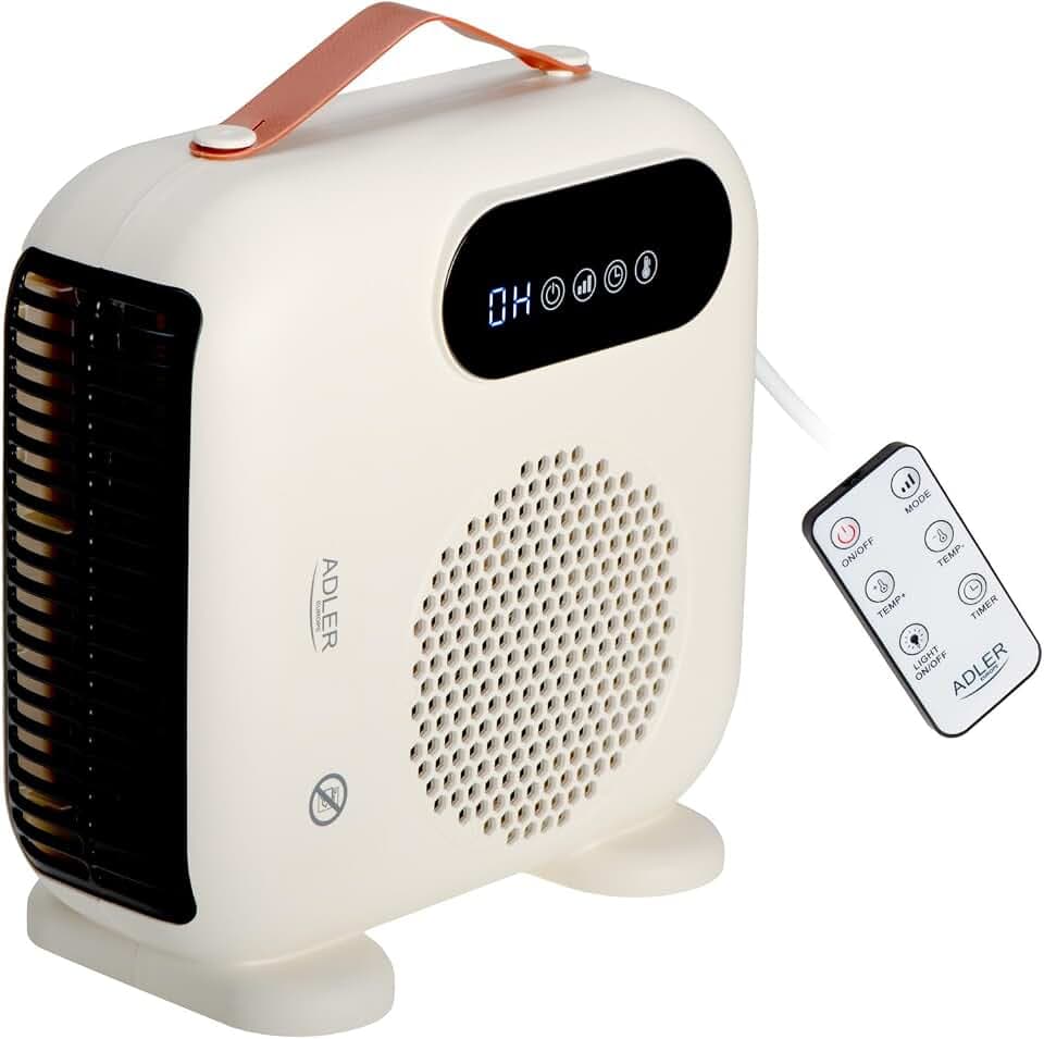 ADLER EUROPE Retro-Heizlüfter 2000 W - Fernbedienung, LED - 15–40 °C
