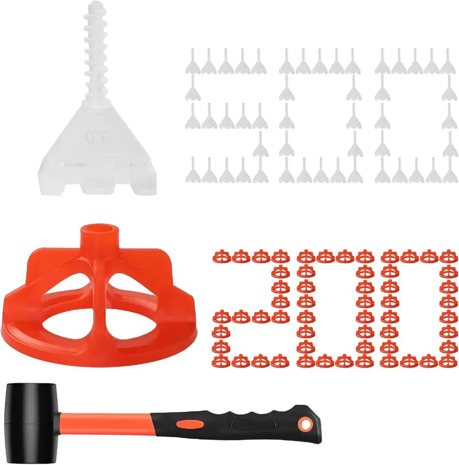 DGSL Tile Leveling System 1/8", 500 Tile Spacers and 200 Red Cap, Hammer