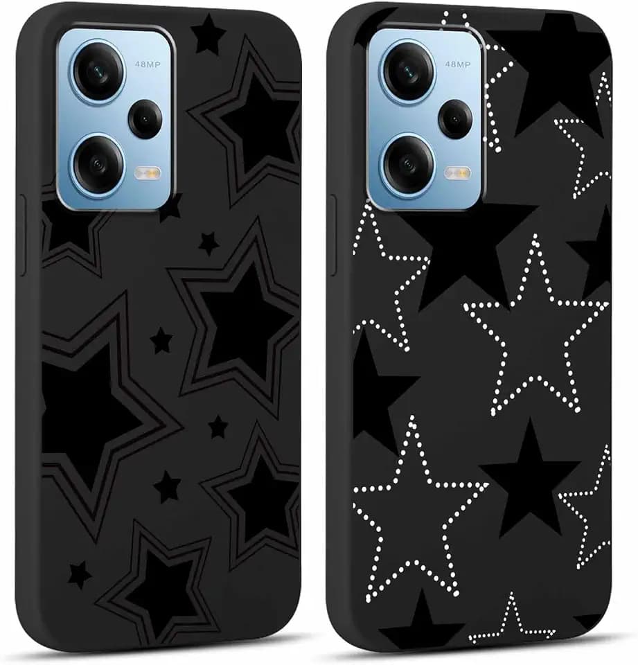 Yoedge 2 Stück Handyhülle für Xiaomi Redmi Note 12 5G Hülle 6,67", Stern Muster Design Frauen Mädchen Aesthetic Kawaii Motiv Handyhülle Dünn Weich Schwarz Silikon Slim TPU Stoßfest Schutzhülle