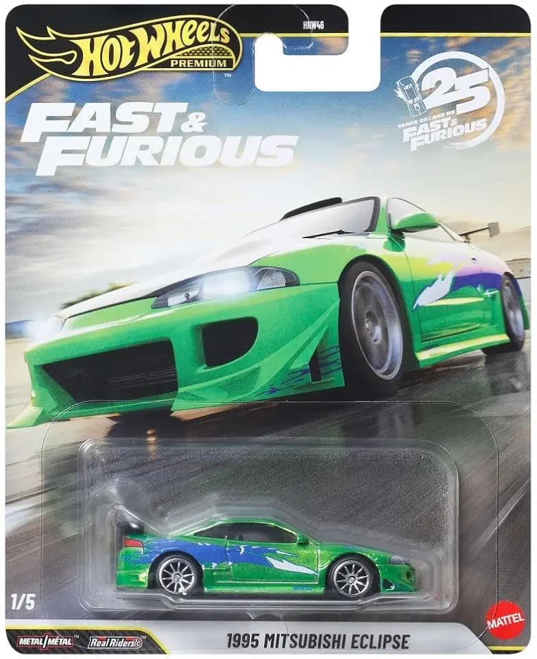 Hot Wheels - Premium - 1995 Mitsubishi Eclipse - JHW68 - HNW46 - Fast & Furious 1/5 - Real Riders - Premium Card - Green - Official Licensed Model - Mattel 2026-1:64