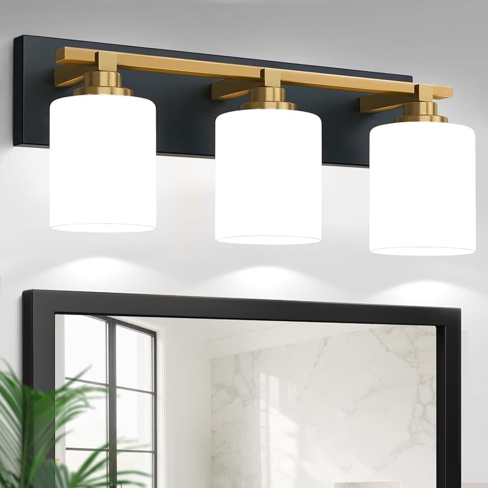 Bathroom Light Fixtures,3-Light Black and Gold Vanity Lights Over Mirror