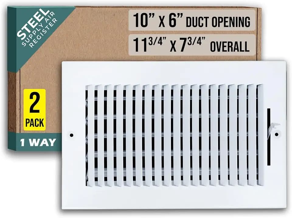 [2 Pack] Fits 10x6 Duct Opening 1 Way Steel Air Supply Diffuser by Handua | Register Vent Cover Grille for Sidewall and Ceiling | White | Outer Dimensions: 11.75" X 7.75"