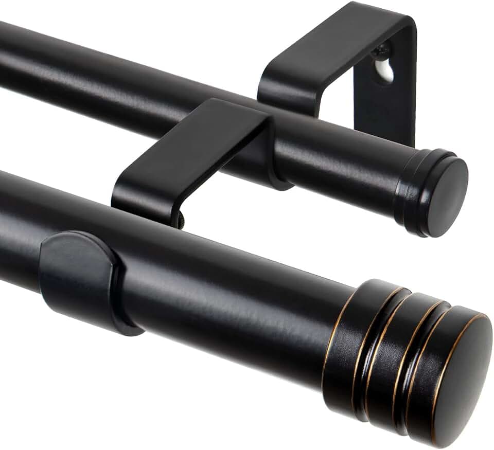 TONIAL 1 Inch Double Curtain Rods for Windows, 72 to 144 Inch, Black