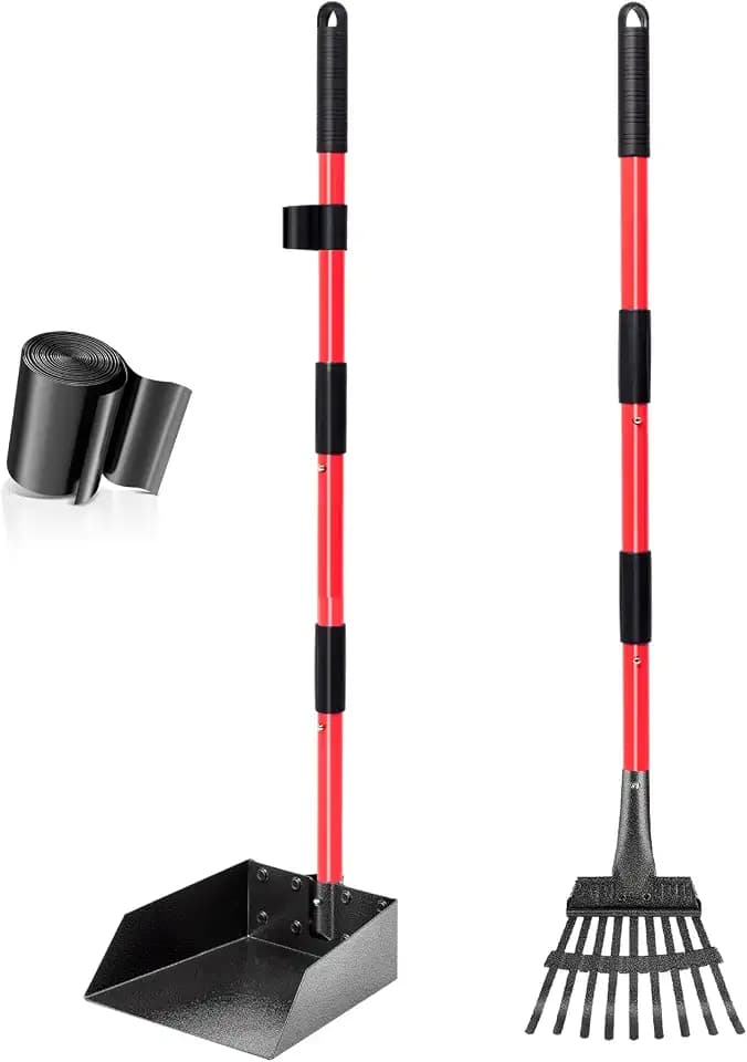 Hundekotschaufel Kehrschaufel & Rechen Mit Abfallsäcken, Hundekotsammler Langer Griff, Hundekot Scooper Für Garten & Laub