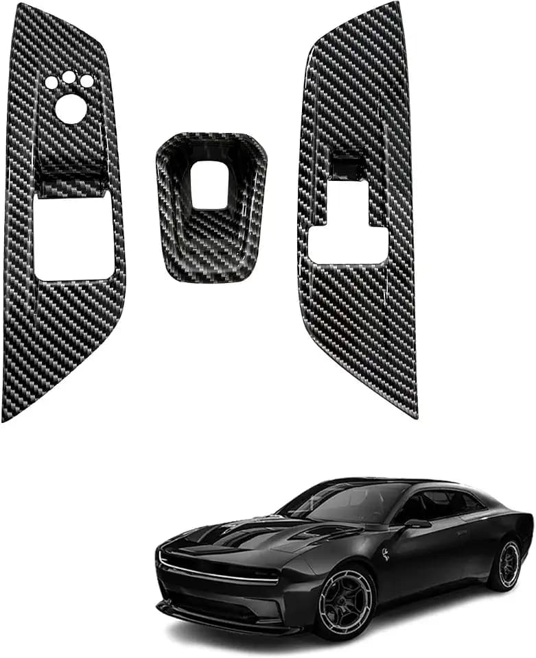 BestEvMod 3PCS Window Switch Cover for 2024+ Dodge Charger EV(Carbon Fiber)
