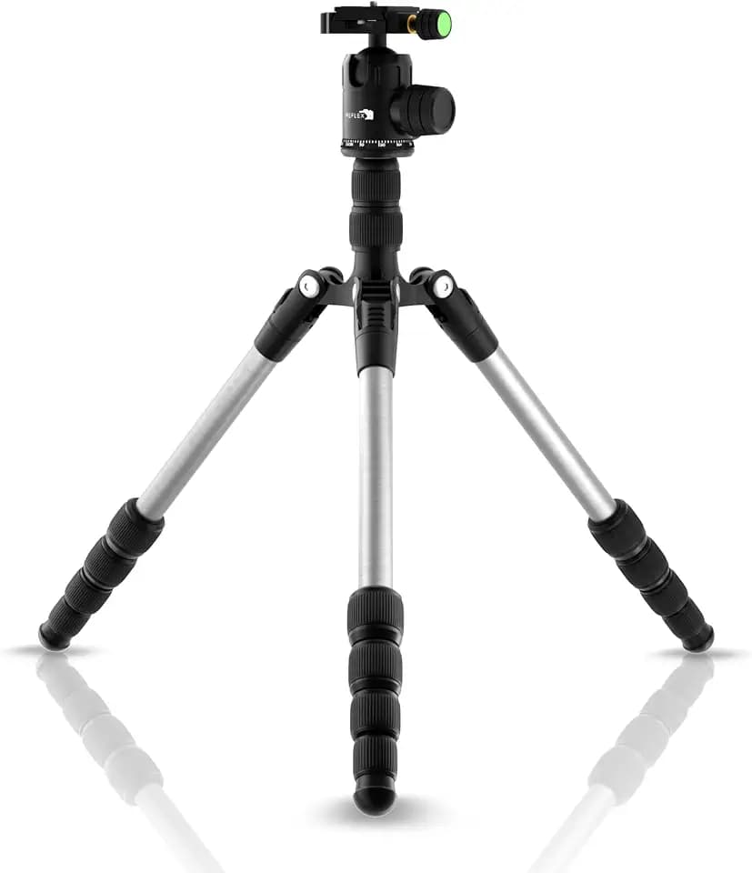 REFLEX CAMERA PRO Aluminum Travel Tripod – Lightweight DSLR Tripod 360° Ball Head, Detachable Legs, Central Column Hook, Multi-Angle Locks & Quick Release Plate – 1.5M Max Height, 5-Section Legs