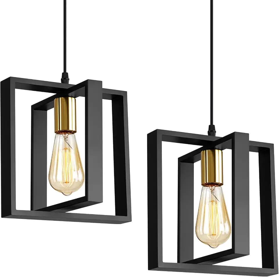 9MMML Black Pendant Lights Kitchen Island Set of 2, Farmhouse Hanging Lamp with 62'' Height Adjustable Cord, Small Wood Ceiling Pendant Light Fixture for Dining Room, Entryway, Foyer