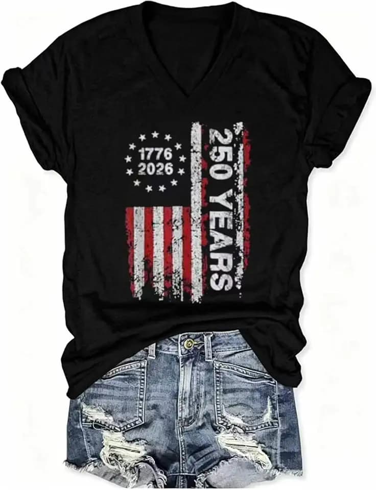 4th of July V Neck Patriotic T-Shirts Women American Flag Print Faith Family Freedom Letter Casual Short Sleeve Tee Tops