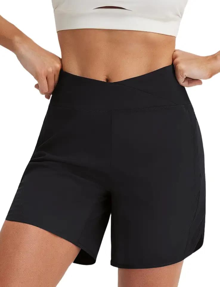 baleaf Women's 7 inch Athletic Shorts Crossover Waist Quick Dry Shorts