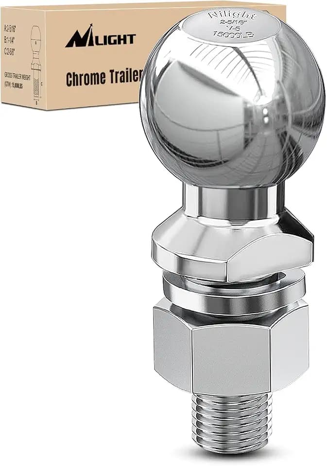Nilight 2-5/16" Chrome Trailer Hitch Ball | 15000 lbs, 1-1/4" x 2-5/8" Shank Universal fit Trailer Hitch Ball Custom Engineered for Heavy Duty Towing