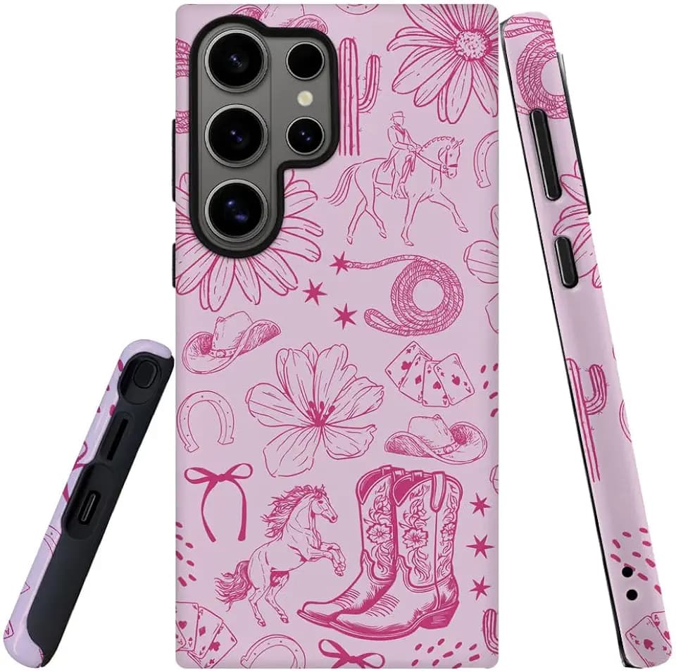 Compatible with Samsung Galaxy S26 Ultra,2-in-1 Frosted Phone Cover Shockproof Case - Aesthetic Western Cowgirl Pink