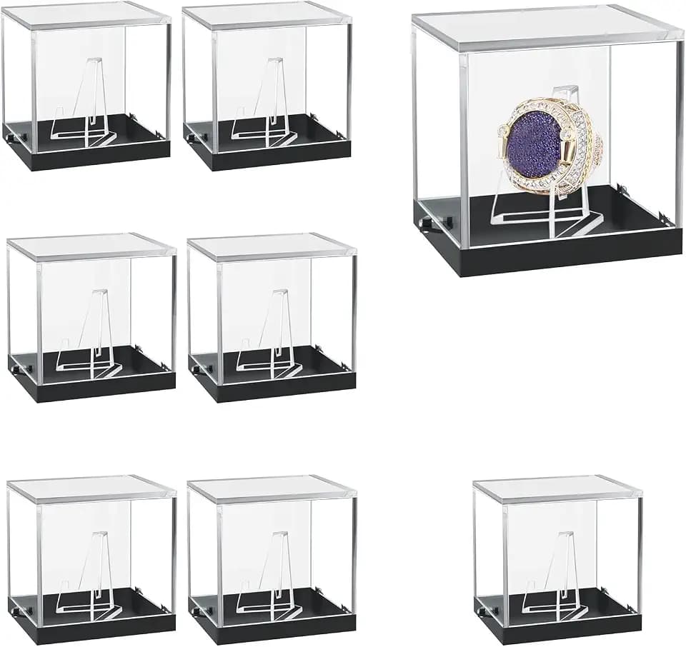 8 Stück Championship Ring Vitrine,Transparente Displaybox mit 8 Stück Ringständer Acrylbox,Geschenk für Sportfans 55 x 55 x 55 mm