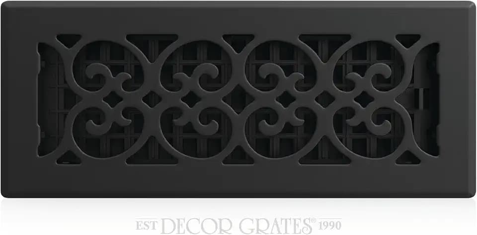 Decor Grates Metal Scroll Decorative Air Vent Cover 4x12 Floor Register – Adjustable Control Lever – AC Floor Vent Covers for Home Floor Vents – Fits 4 x 12 Inch Opening – Textured Black (ST412)