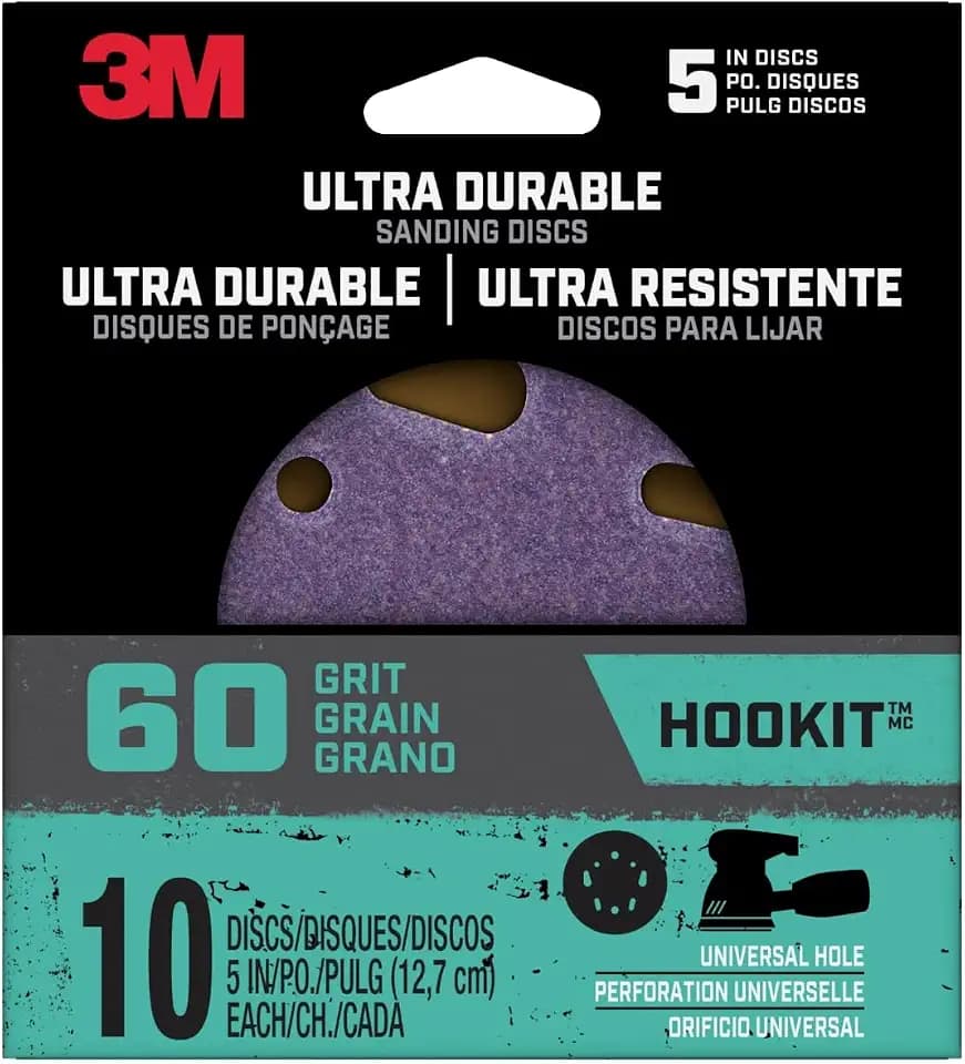 3M Ultra Durable 5 in Power Sanding Discs, Universal Hole, 60 Grit, 10/Pk