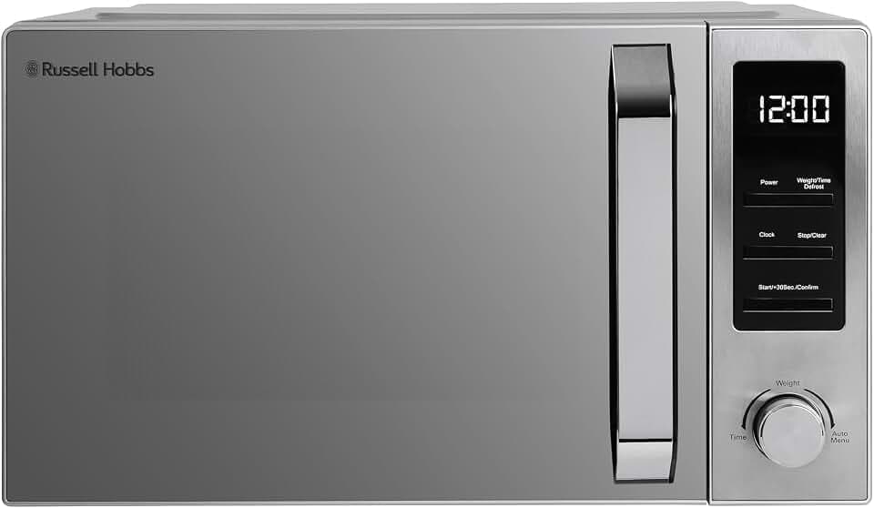 Russell Hobbs Digitale Mikrowelle, 23 Liter, 900 W, Edelstahl, mit 8 Auto-Cook-Menüs & Auftaufunktion, 5 Leistungsstufen, integriertem Timer, Spiegeltür & Easy Clean RHM2372SS