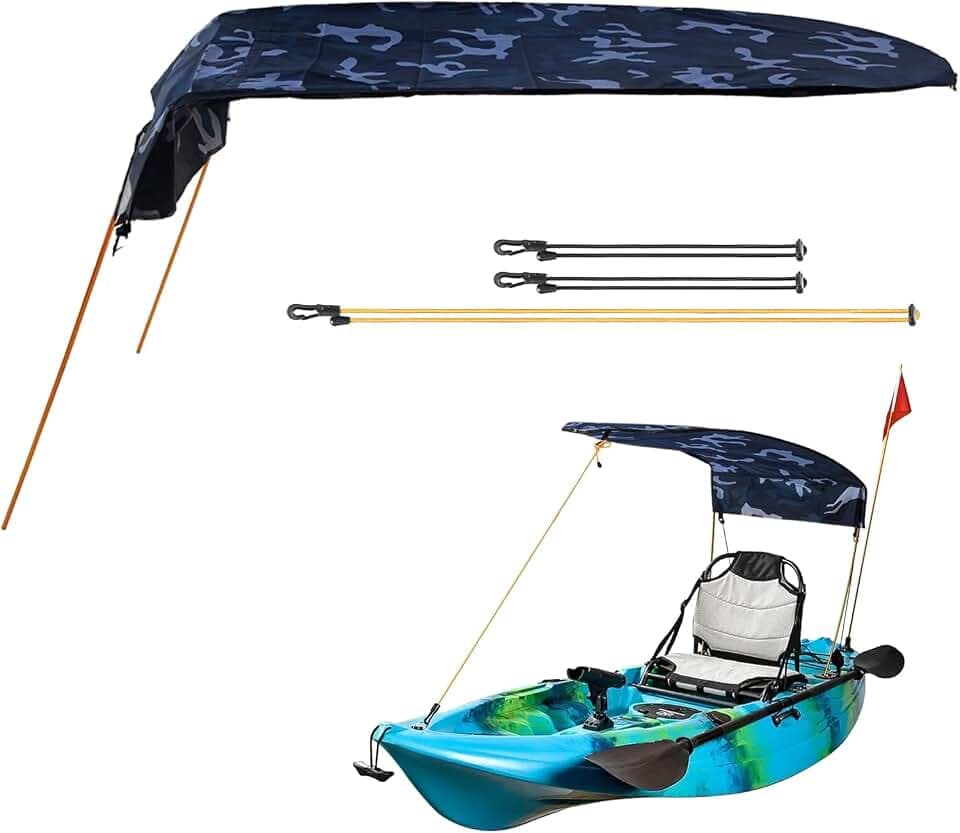 Kayak Shade Canopy, Kayak Boat Canoe Sun Shade for Single Person, Solo Kayak Canopy, Kayak Umbrella for Kayaking, Canoeing, Fishing, Sunburn Protection,125X110cm/ 50''X43'' (Marine Camouflage)