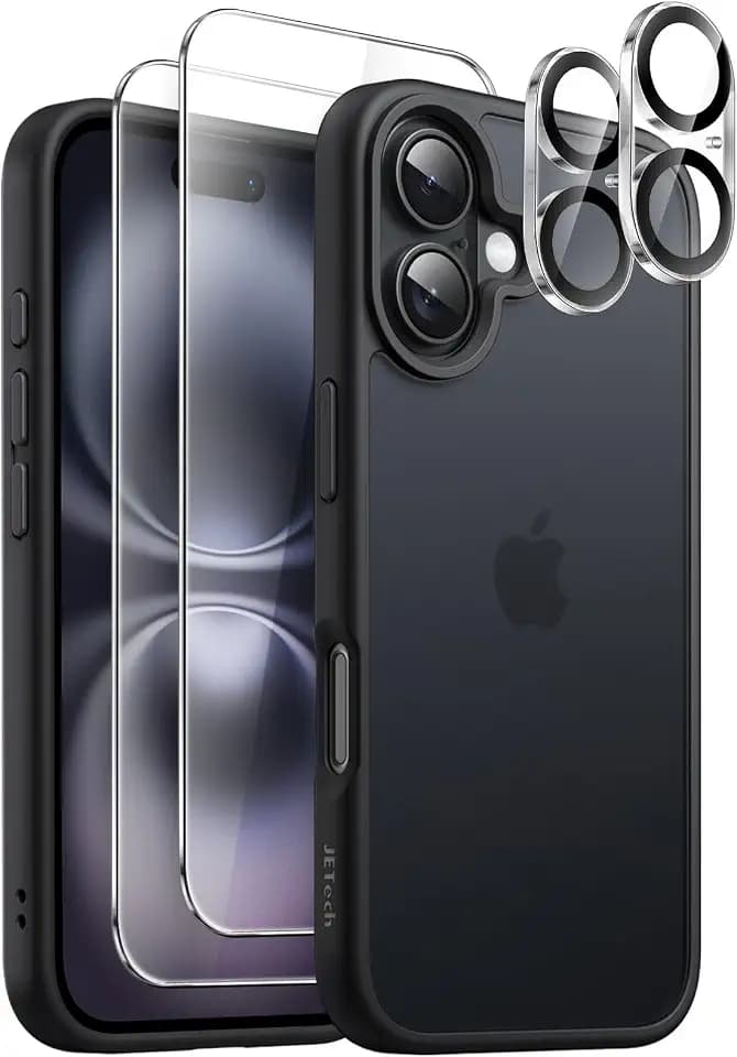 JETech 5 in 1 Matte Case for iPhone 16, Black