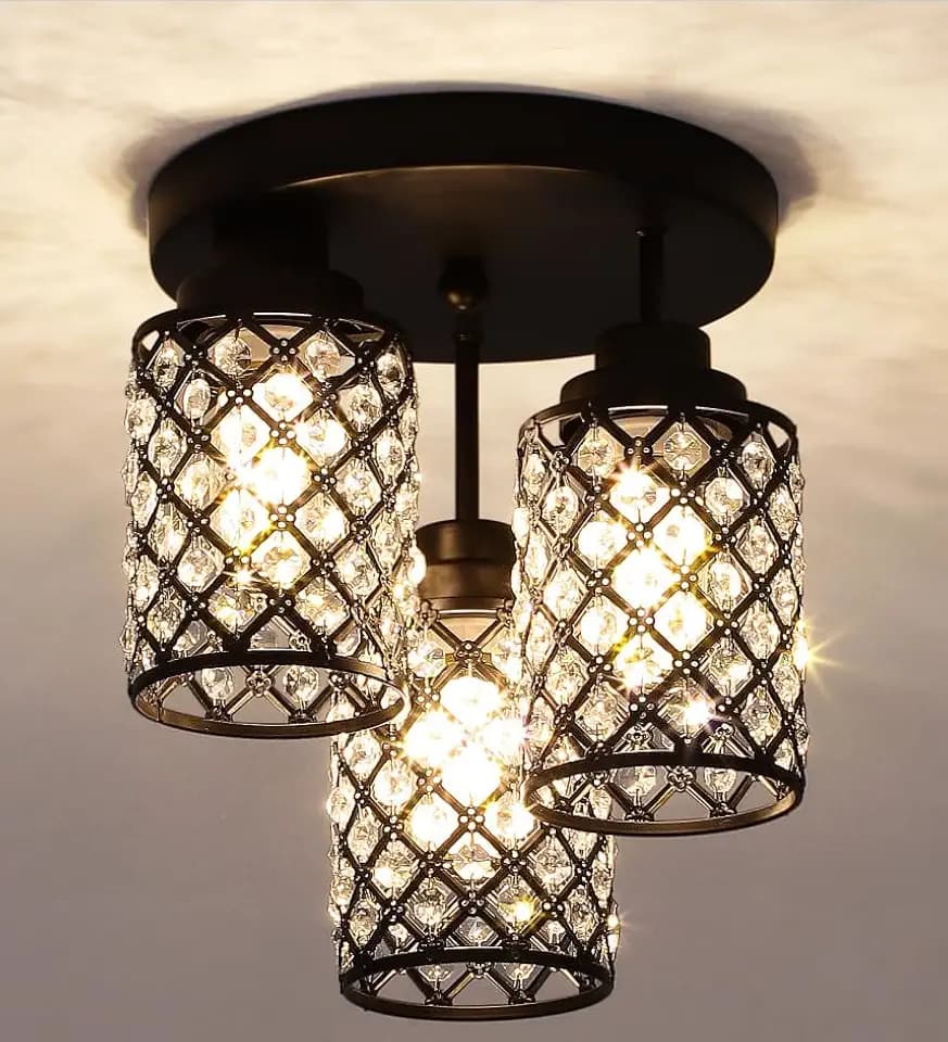 3-Light Modern Crystal Semi Flush Mount Ceiling Light for Hallway