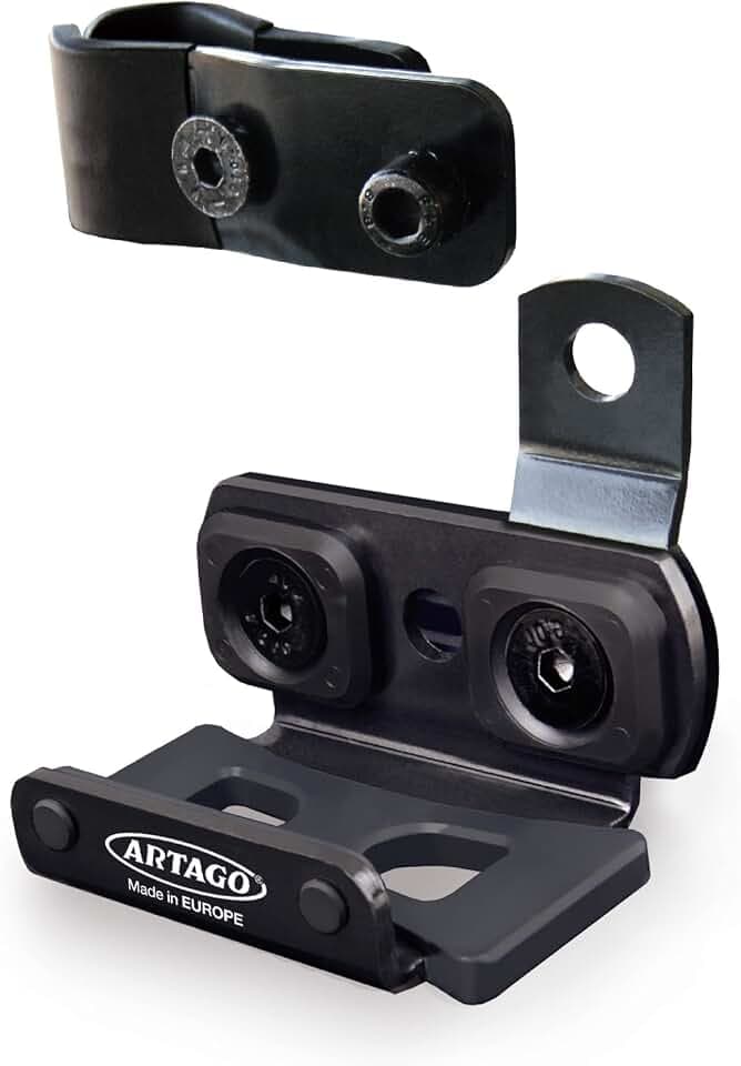 ARTAGO K402 Transporthalterung für ARTAGO 30X10 und 30X14 Bremsscheibenschloss | Rohre von 18 bis 25 mm oder Motorradschraube | Schwarzer Stahl mit Anti-Vibrations-Silentblöcken