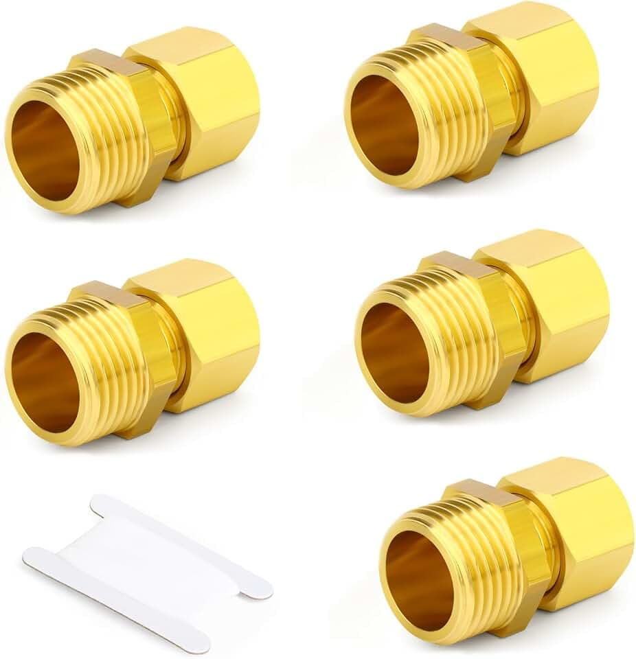 TAILONZ PNEUMATIC 5 Stück Messing Klemmringverschraubung 10mm OD x 1/4" BSP Außengewinde Gerader Einschraubverbinder Rohrverbinder für Kupferrohr Kunststoffrohr und Aluminiumrohr