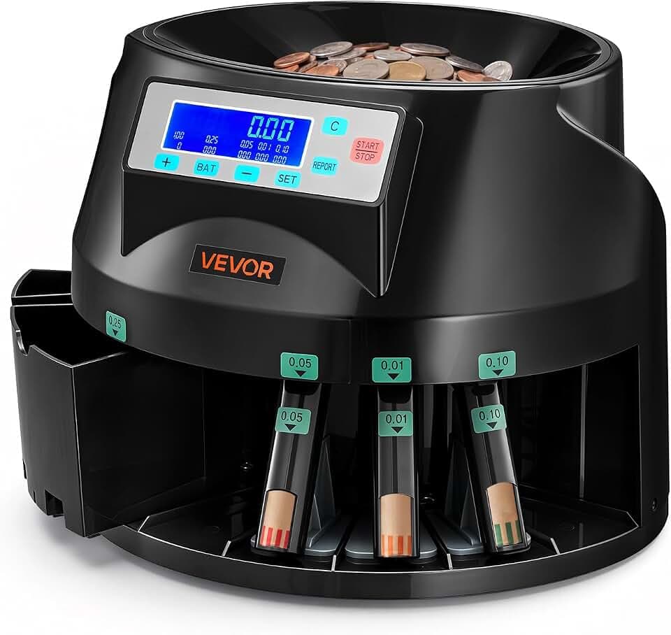 VEVOR USD Coin Counter Sorter and Wrapper Machine for 5 Coin Denominations