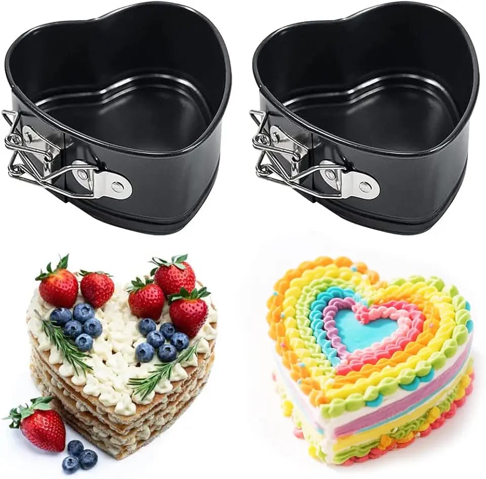 Springform Klein 2 Stück, 12cm Mini Kuchenform Herz mit Abnehmbarem Boden Antihaftbeschichtung, Gleichmäßige Bräunung, Herzbackform für Käsekuchen, Torten und Pfannkuchen