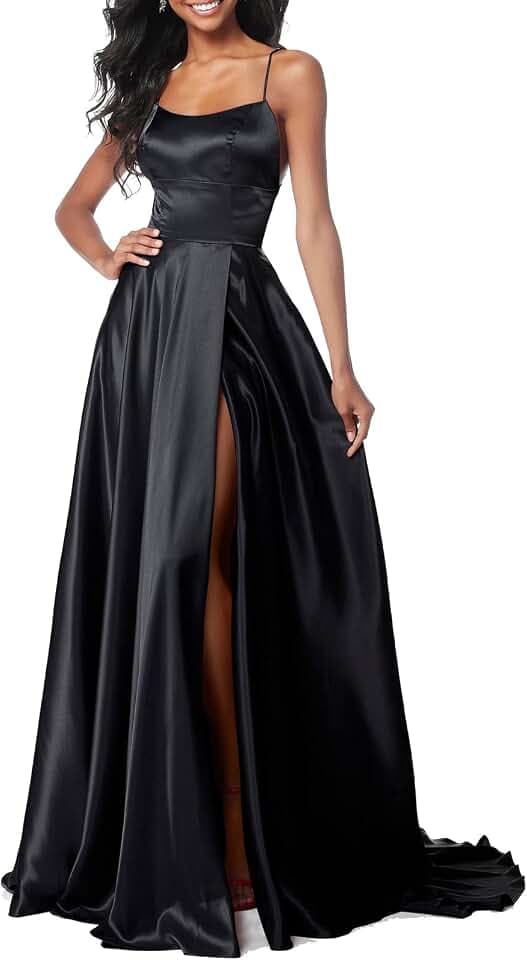 Langes Satin-Spaghettiträger-Ballkleid