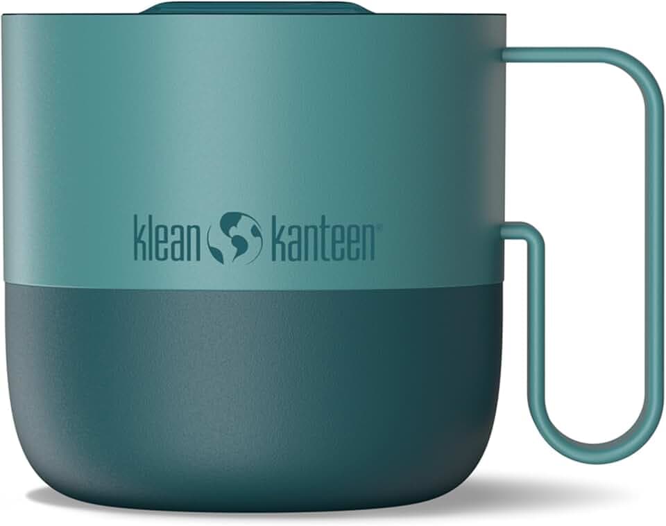 Klean Kanteen 12 oz Rise Mug - Insulated Stainless Steel Coffee & Tea Mug - With Splash-Proof Slide Lid - Climate Lock Vacuum Insulated - BPA-Free Stainless Steel - Dishwasher Safe - Brittany Blue