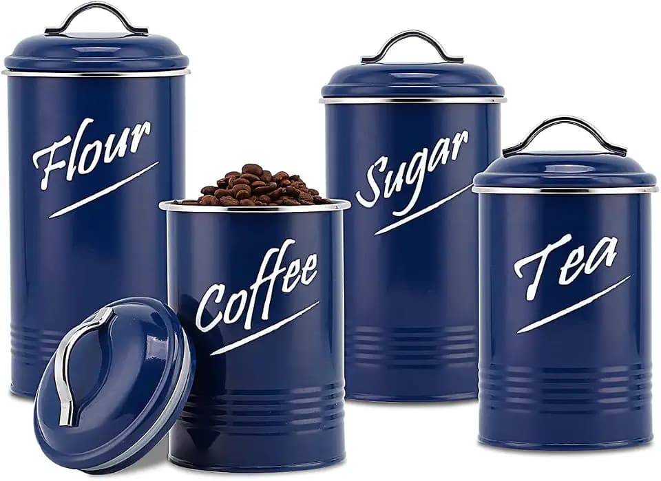 Hillbond Kitchen Canisters Sets for Countertop-Set of 4, Navy Blue