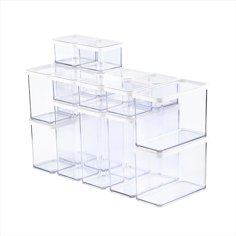 Rotho Loft Vorratsdosen mit Deckel 19er-Set 0,5–3,2 L transparent Weiß | Rotho Aufbewahrungsbox, 19er-Set 0,5–3,2 L, Silikondichtung, stapelbar, spülmaschinengeeignet, lebensmittelecht, transparent