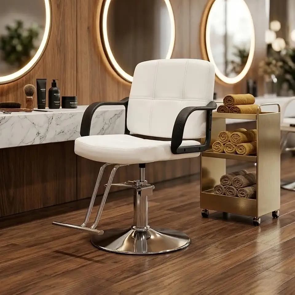 GDFStudio Professional Barber Chair for Hair Stylist, Hydraulic Salon Styling Chair with 360° Swivel, Adjustable Height, Heavy Duty Steel Frame, PU Leather, 350 LBS Capacity, White