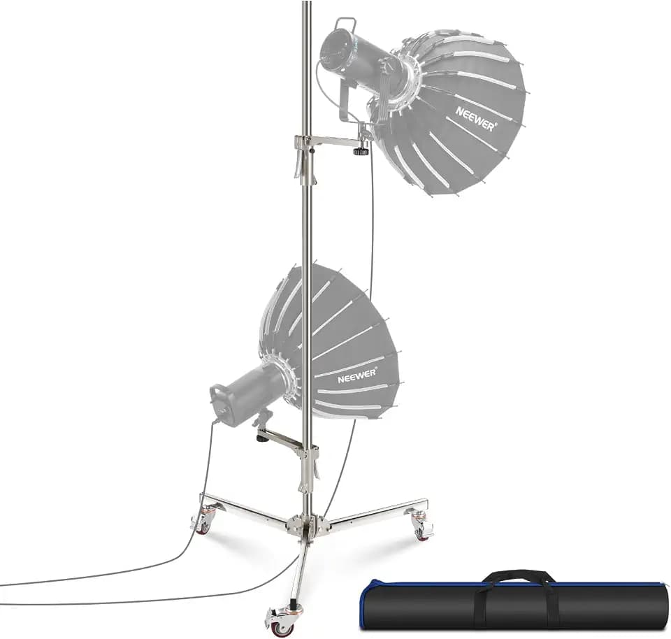 NEEWER ST198SS Lichtständer aus Edelstahl, robuster Stativständer mit Lenkrollen, 2 Gleitarme mit Pistolengriff, klappbares Bein für Fotografie, Softbox, Monolight, max. Belastung 16 kg